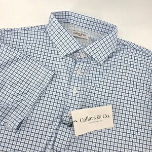 Collars and Co‎ Mens Large Blue Plaid Dress Collar Polo Shirt Lightweight Golf
